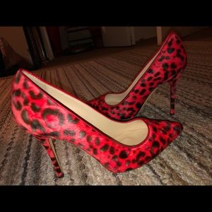 Red Leopard Print CalfHair Heels